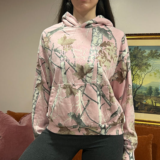 DUMP YOUR REPUBLICAN BOYFRIEND pink camo hoodie with pink text (M)