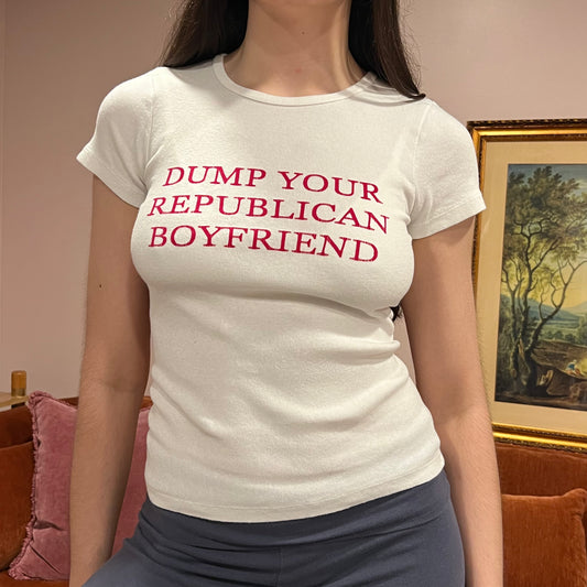 DUMP YOUR REPUBLICAN BOYFRIEND animal crewneck with pink text (L)