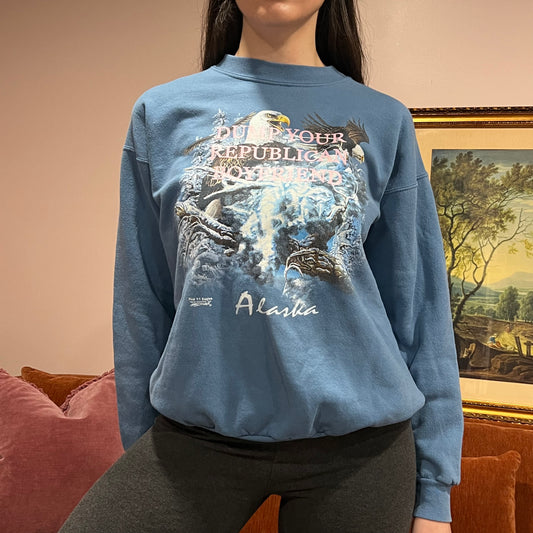 DUMP YOUR REPUBLICAN BOYFRIEND eagle crewneck with pink text (M)