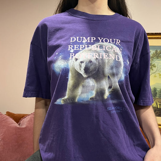 DUMP YOUR REPUBLICAN BOYFRIEND bear t-shirt with pink text (XL)