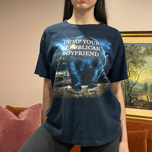 DUMP YOUR REPUBLICAN BOYFRIEND bear t-shirt with pink text (L)