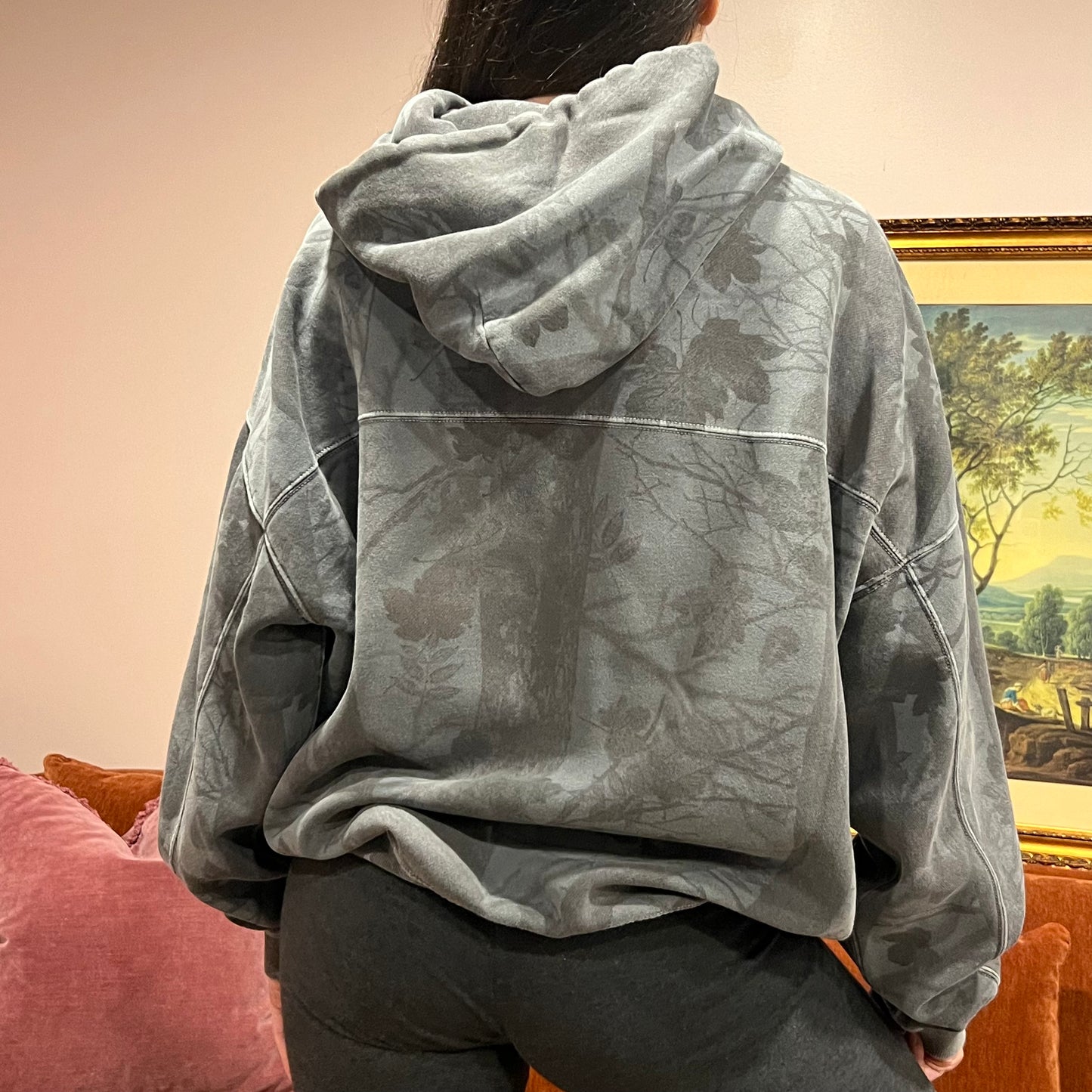DUMP YOUR REPUBLICAN BOYFRIEND camo hoodie with pink text (L)
