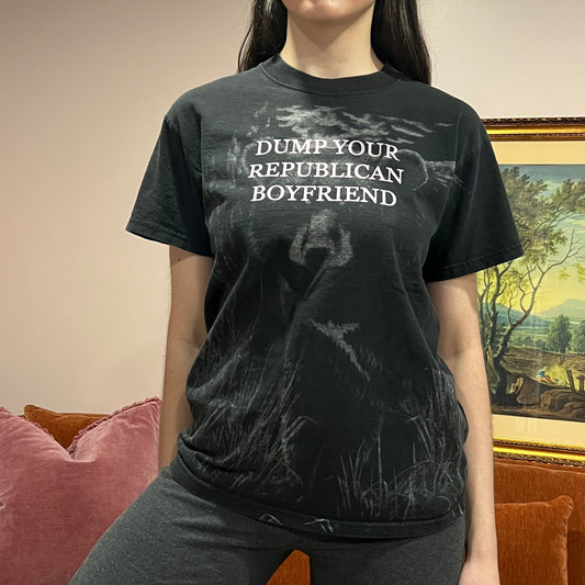 DUMP YOUR REPUBLICAN BOYFRIEND bear t-shirt with pink text (M)