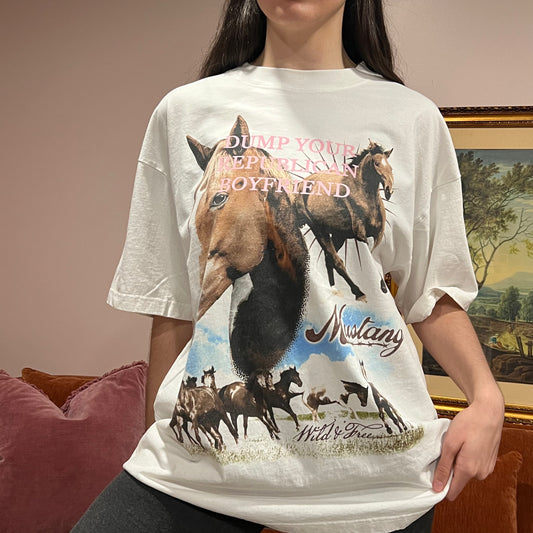 DUMP YOUR REPUBLICAN BOYFRIEND horse t-shirt with pink text (XL)