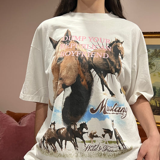 DUMP YOUR REPUBLICAN BOYFRIEND horse t-shirt with pink text (XL)