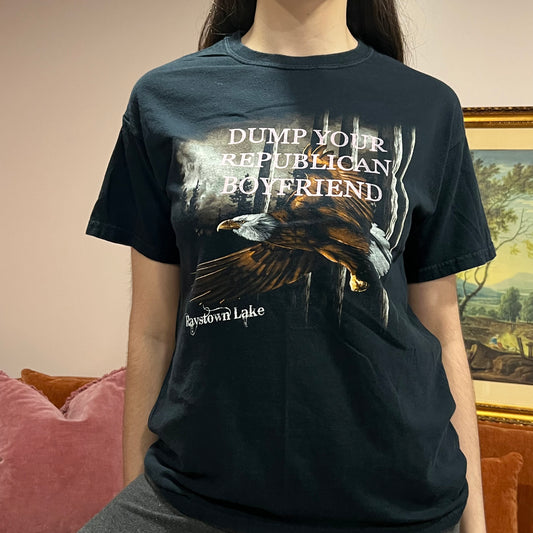 DUMP YOUR REPUBLICAN BOYFRIEND eagle t-shirt with pink text (M)
