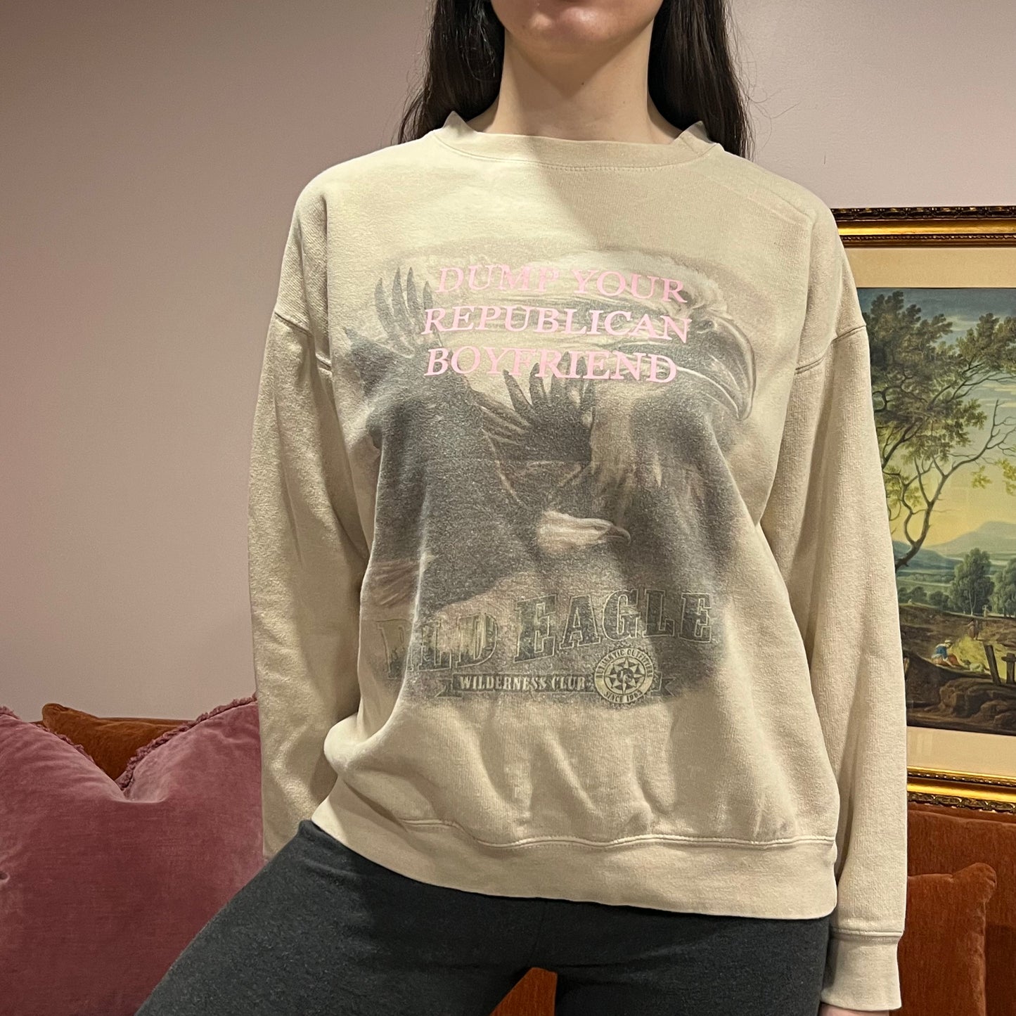 DUMP YOUR REPUBLICAN BOYFRIEND eagle crewneck with pink text (L/XL)
