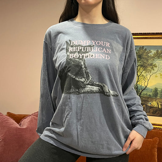 DUMP YOUR REPUBLICAN BOYFRIEND animal long sleeve t-shirt with pink text (L)