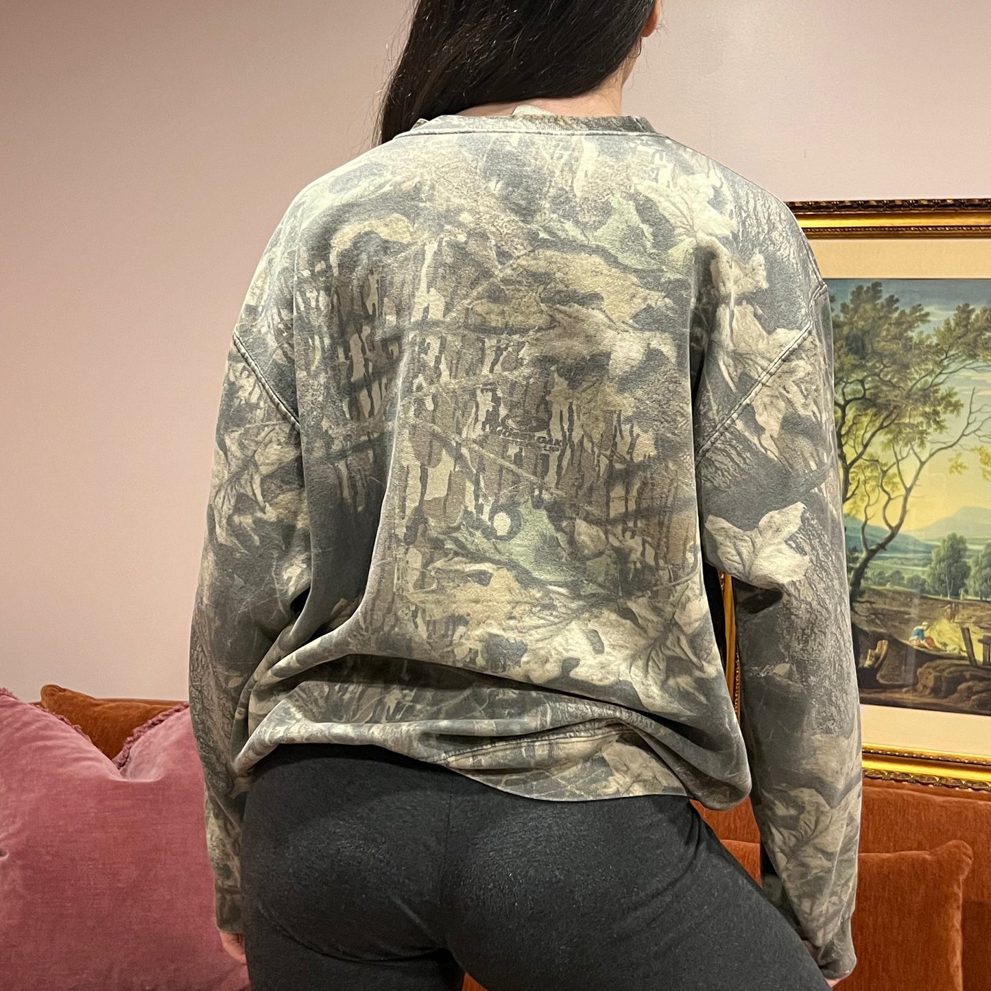 DUMP YOUR REPUBLICAN GIRLFRIEND camo crewneck with orange text (L)