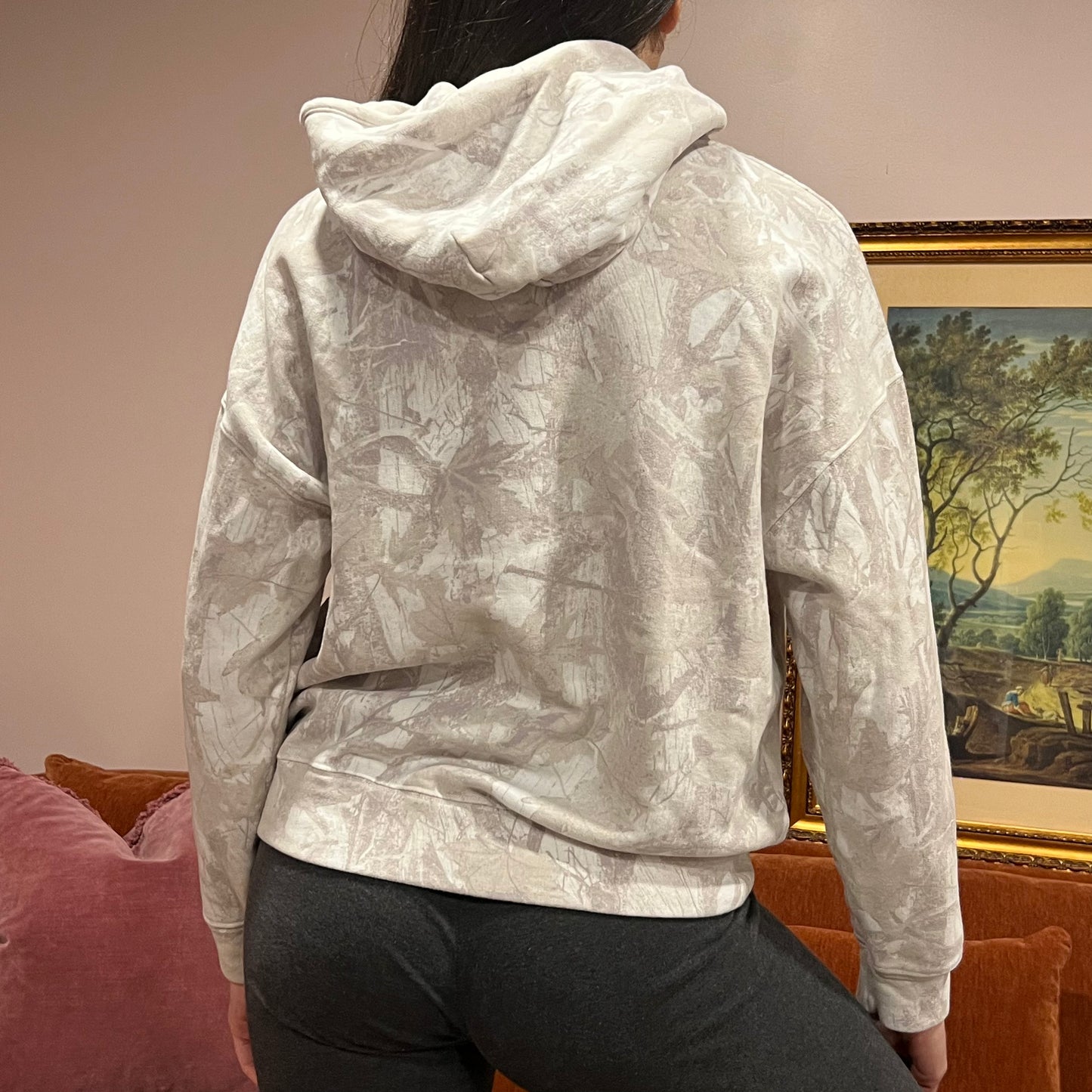 DUMP YOUR REPUBLICAN GIRLFRIEND white camo hoodie with orange text (XS)