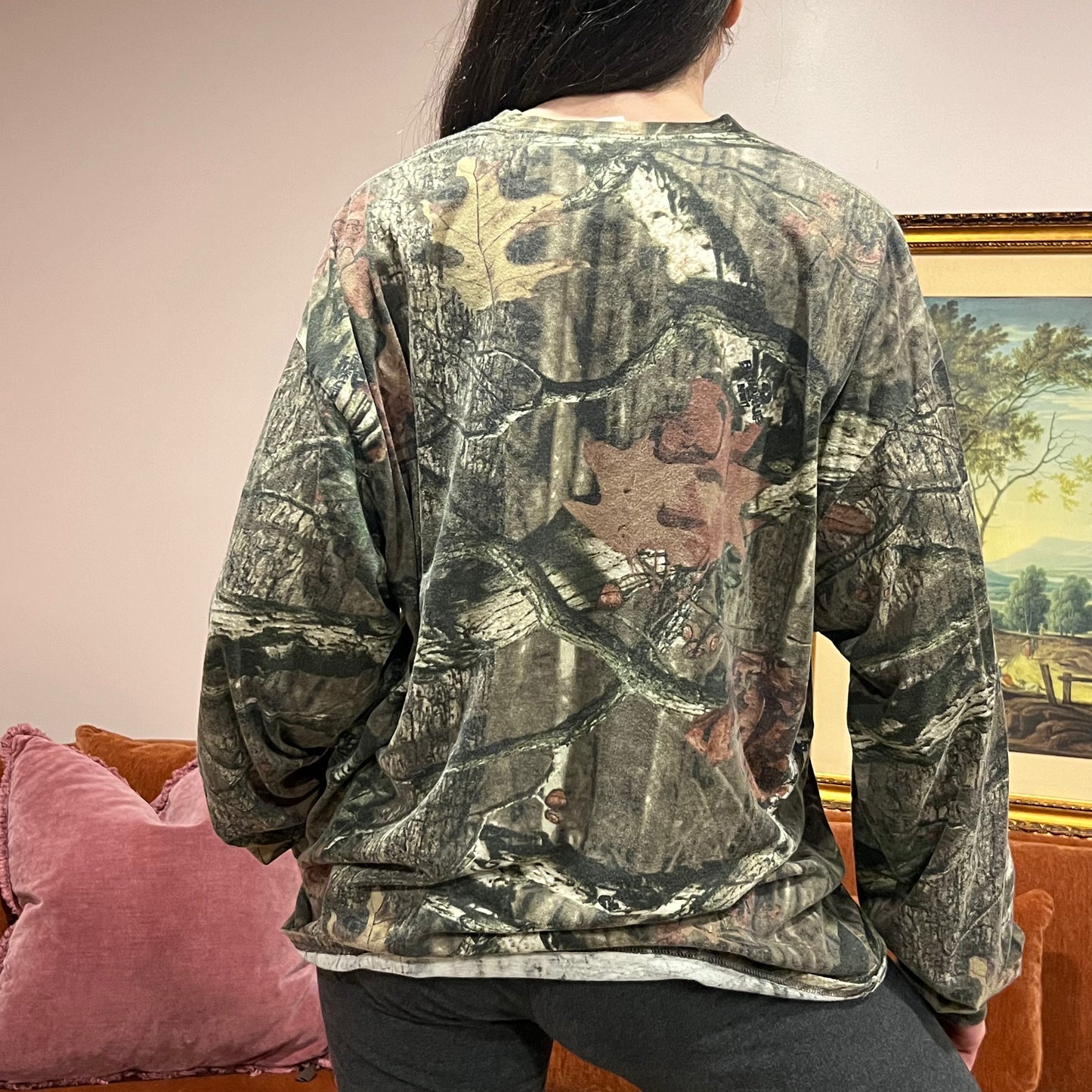 DUMP YOUR REPUBLICAN GIRLFRIEND camo long sleeve t-shirt with orange text (2XL)