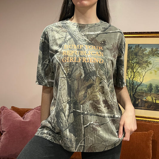 DUMP YOUR REPUBLICAN GIRLFRIEND camo t-shirt with orange text (2XL)