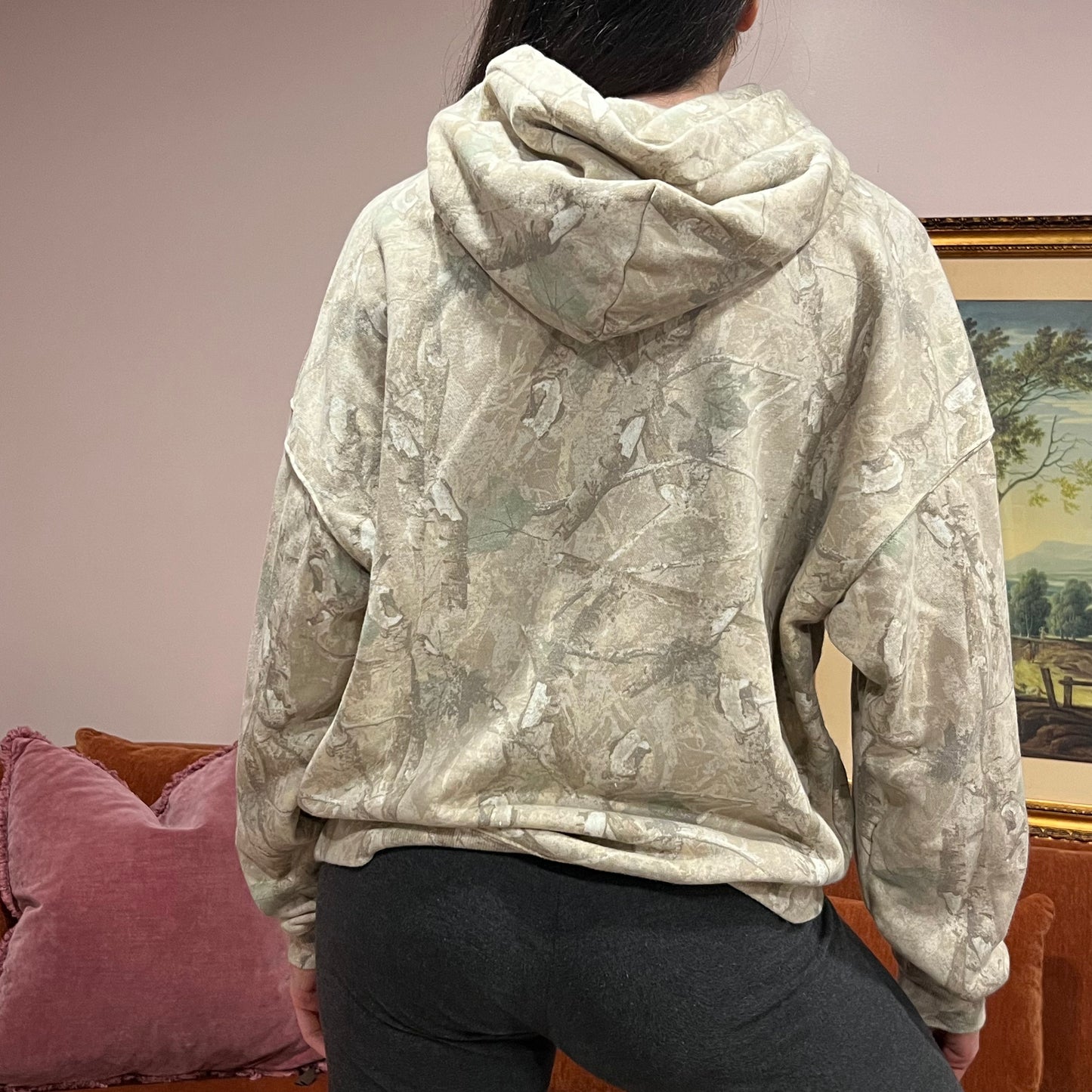 DUMP YOUR REPUBLICAN GIRLFRIEND camo hoodie with orange text (M)