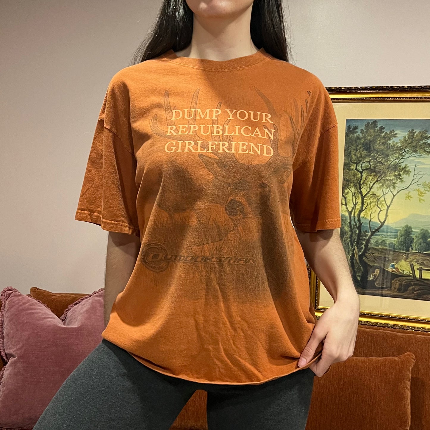 DUMP YOUR REPUBLICAN GIRLFRIEND deer t-shirt with orange text (2XL)