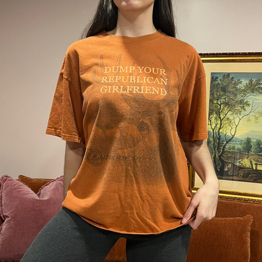 DUMP YOUR REPUBLICAN GIRLFRIEND deer t-shirt with orange text (2XL)