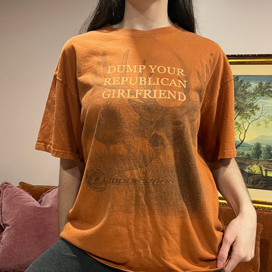 DUMP YOUR REPUBLICAN GIRLFRIEND deer t-shirt with orange text (2XL)