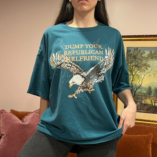 DUMP YOUR REPUBLICAN GIRLFRIEND eagle t-shirt with orange text (2XL)