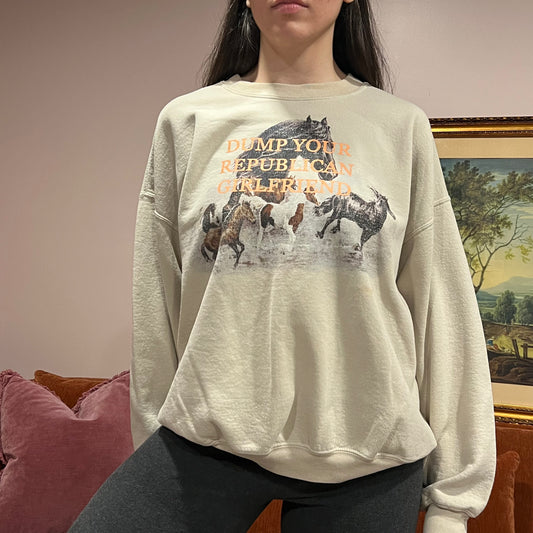 DUMP YOUR REPUBLICAN GIRLFRIEND horse crewneck with orange text (XL)