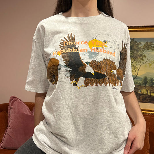 DIVORCE YOUR REPUBLICAN HUSBAND eagle t-shirt with orange text (2XL)