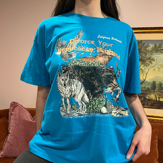 DIVORCE YOUR REPUBLICAN HUSBAND animal t-shirt with orange text (XL)