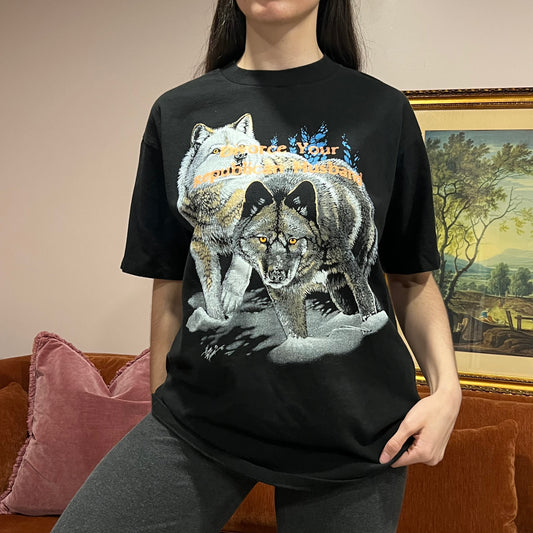 DIVORCE YOUR REPUBLICAN HUSBAND wolf t-shirt with orange text (L)