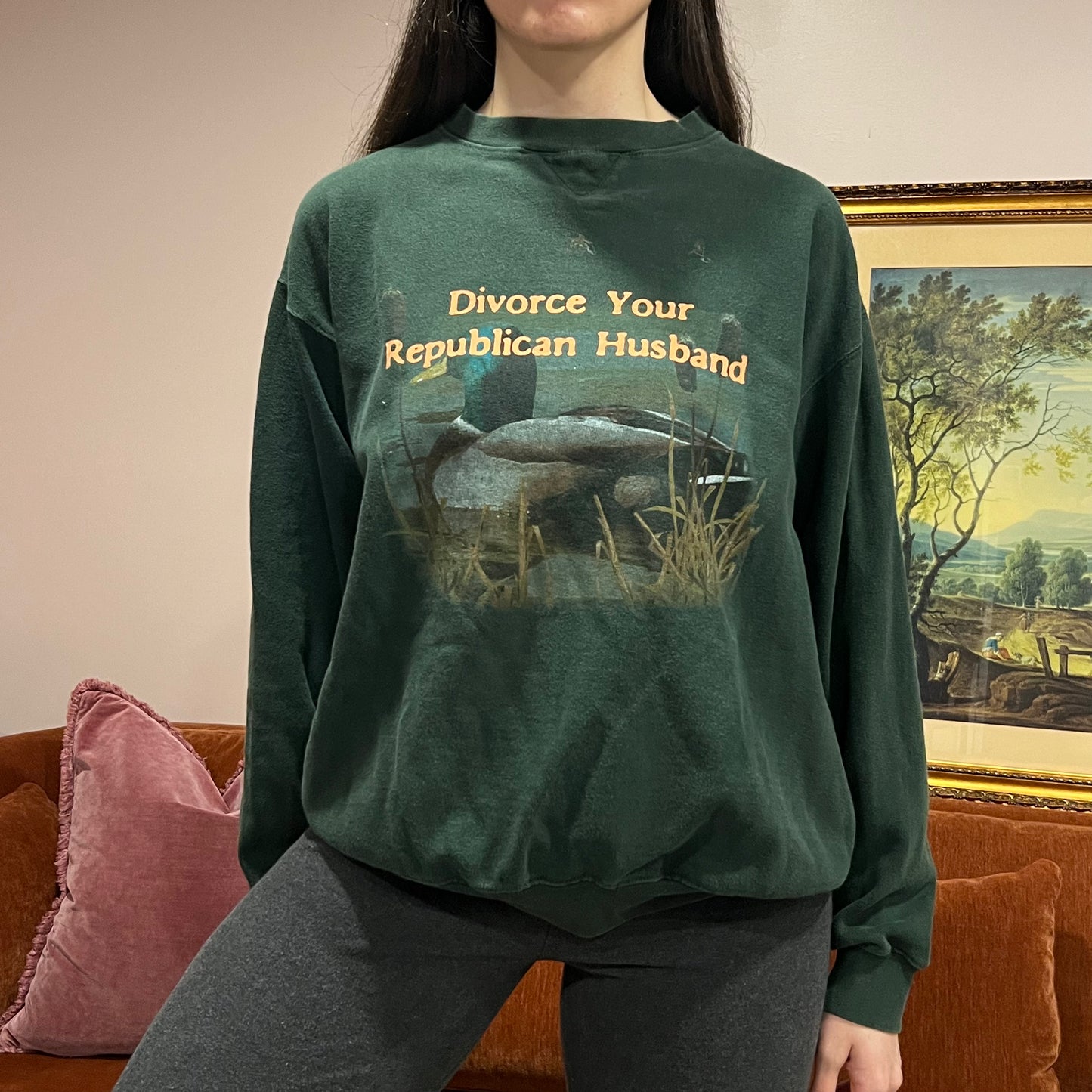 DIVORCE YOUR REPUBLICAN HUSBAND animal crewneck with orange text (XL)