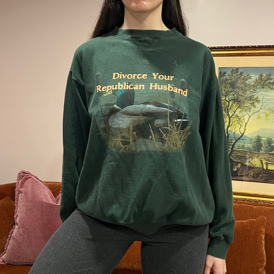 DIVORCE YOUR REPUBLICAN HUSBAND animal crewneck with orange text (XL)