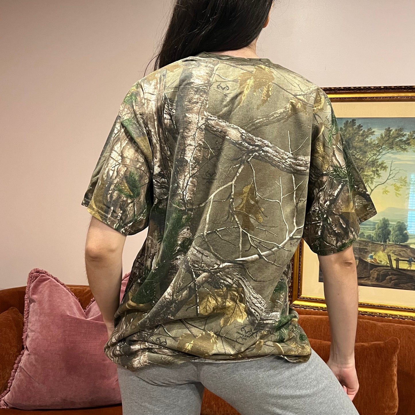 DUMP YOUR REPUBLICAN BOYFRIEND camo t-shirt with orange text (XL)
