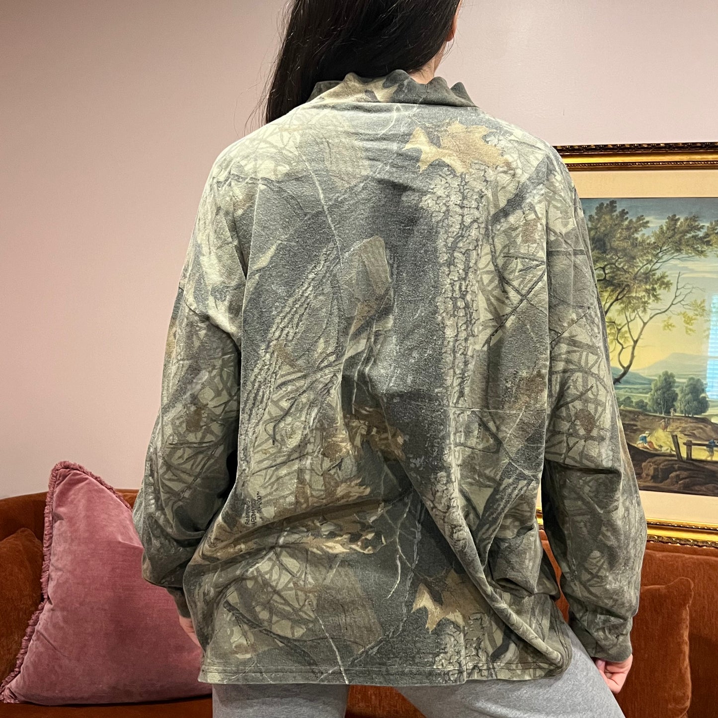 DUMP YOUR REPUBLICAN BOYFRIEND camo crewneck with orange text (2XL)