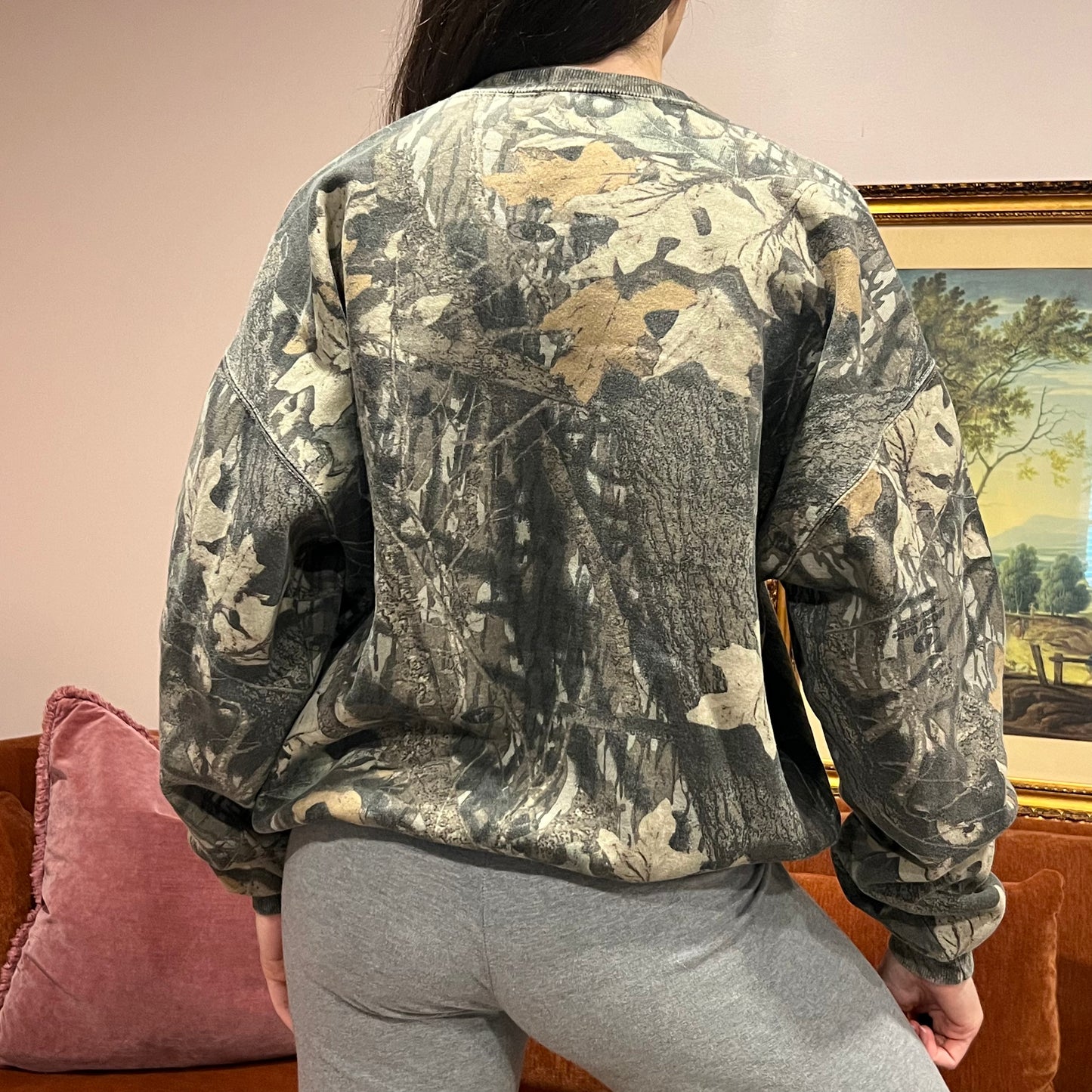 DUMP YOUR REPUBLICAN BOYFRIEND camo crewneck with orange text (XL)