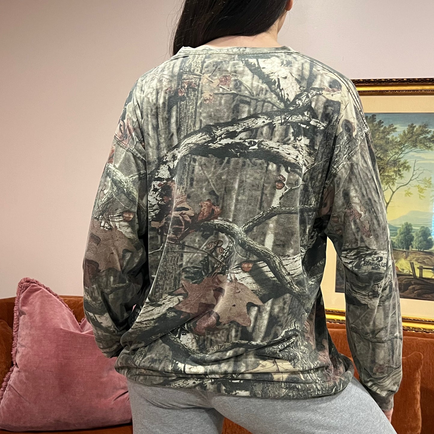 DUMP YOUR REPUBLICAN BOYFRIEND camo long sleeve t-shirt with orange text (XL)