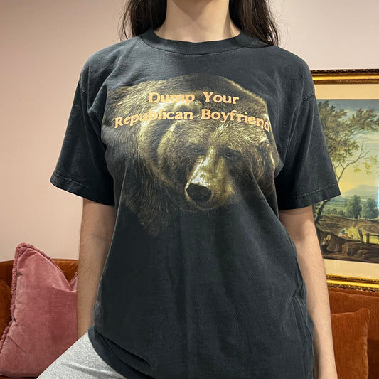 DUMP YOUR REPUBLICAN BOYFRIEND bear t-shirt with orange text (L)
