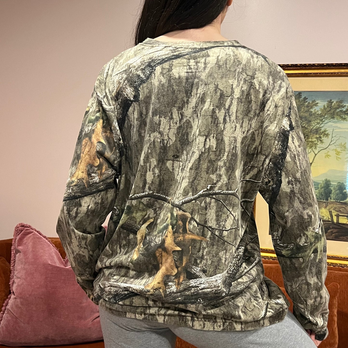 DUMP YOUR REPUBLICAN BOYFRIEND camo long sleeve t-shirt with orange text (XL)