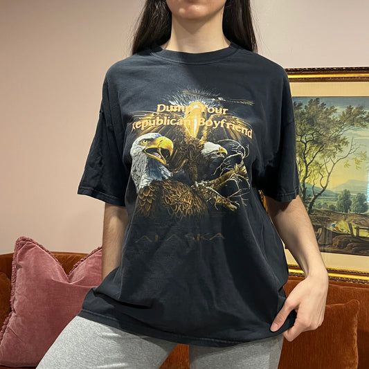 DUMP YOUR REPUBLICAN BOYFRIEND eagle t-shirt with orange text (XL)