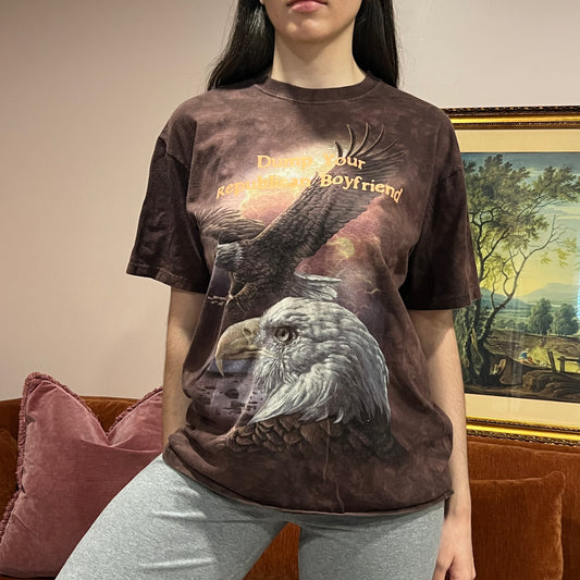 DUMP YOUR REPUBLICAN BOYFRIEND eagle t-shirt with orange text (L)