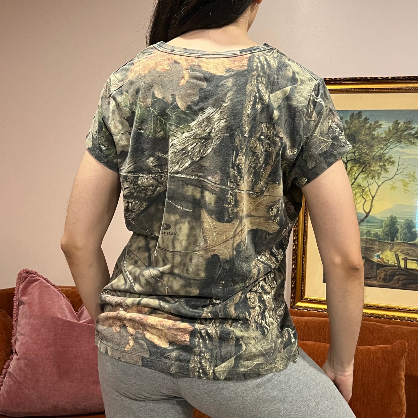 DUMP YOUR REPUBLICAN BOYFRIEND camo t-shirt with orange text (XL)