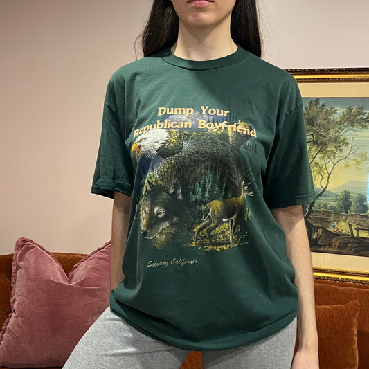 DUMP YOUR REPUBLICAN BOYFRIEND animal t-shirt with orange text (XL)