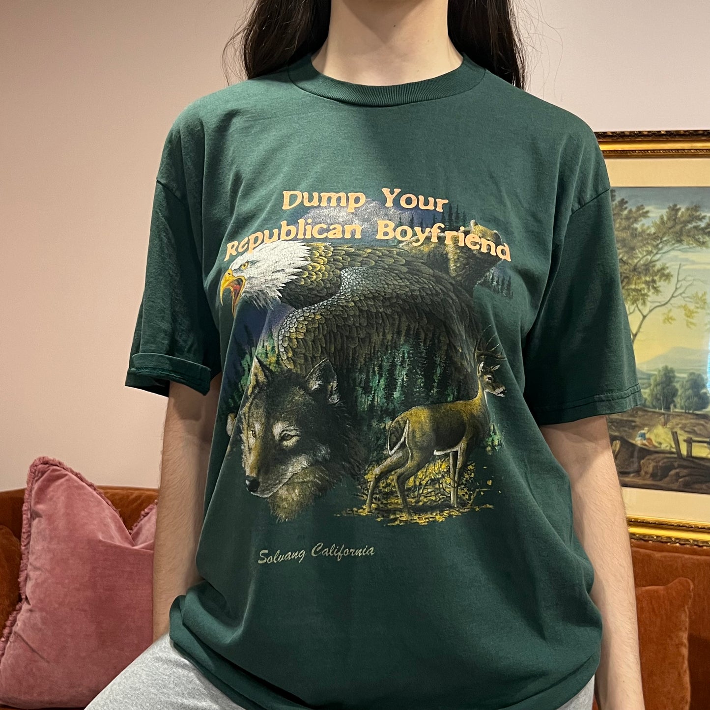 DUMP YOUR REPUBLICAN BOYFRIEND animal t-shirt with orange text (XL)