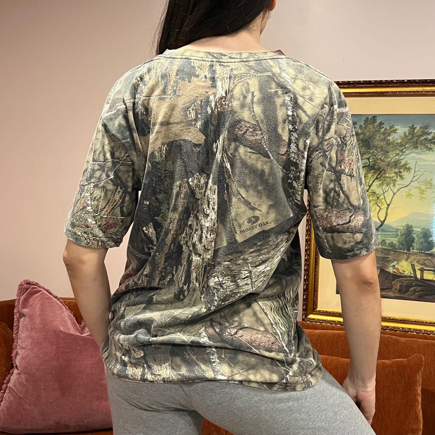 DUMP YOUR REPUBLICAN BOYFRIEND camo t-shirt with orange text (M)