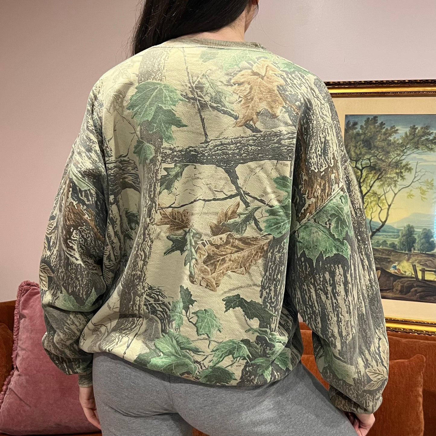 DUMP YOUR REPUBLICAN BOYFRIEND camo crewneck with orange text (XL)