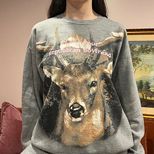 DUMP YOUR REPUBLICAN BOYFRIEND deer crewneck with pink text (L)