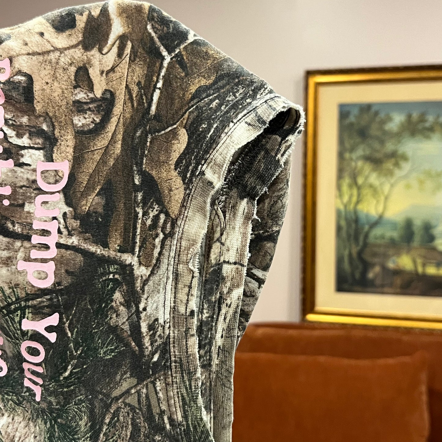 DUMP YOUR REPUBLICAN BOYFRIEND camo t-shirt with pink text (XL)