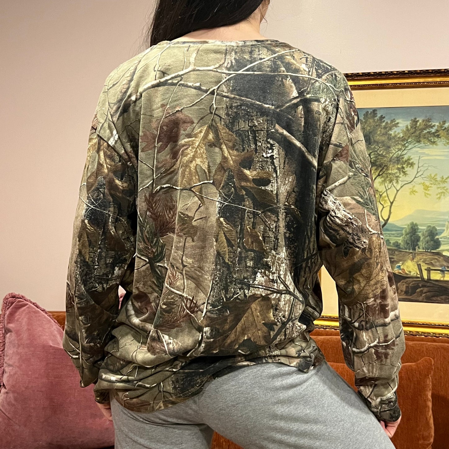 DUMP YOUR REPUBLICAN BOYFRIEND camo long sleeve t-shirt with pink text (XL)