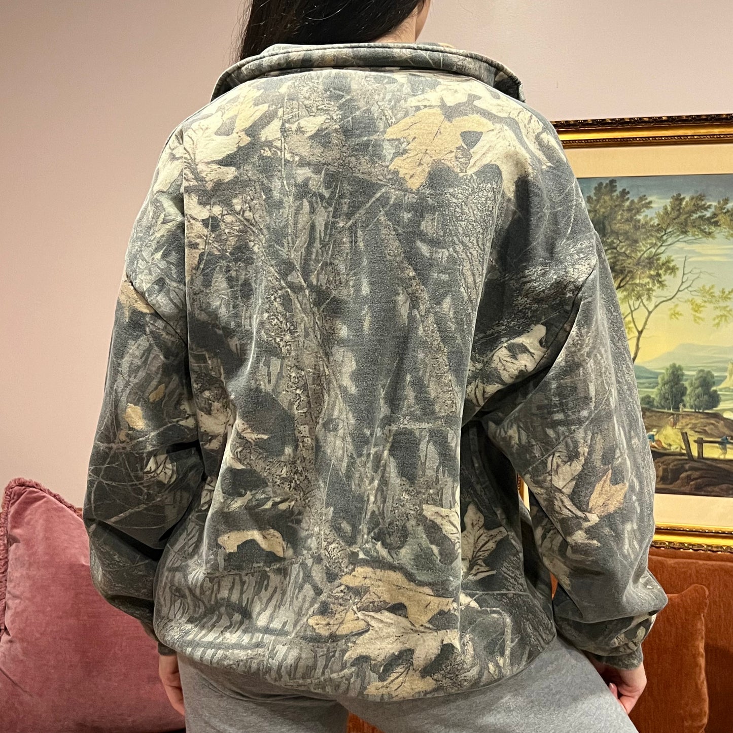DUMP YOUR REPUBLICAN BOYFRIEND camo zip-up with pink text (XL)