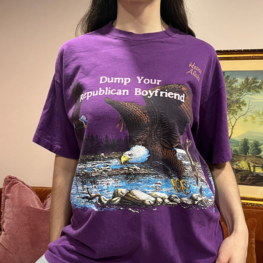 DUMP YOUR REPUBLICAN BOYFRIEND eagle t-shirt with pink text (L)