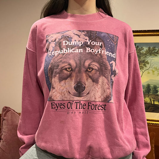 DUMP YOUR REPUBLICAN BOYFRIEND wolf crewneck with pink text (XL)
