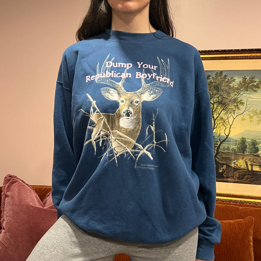 DUMP YOUR REPUBLICAN BOYFRIEND deer crewneck with pink text (XL)