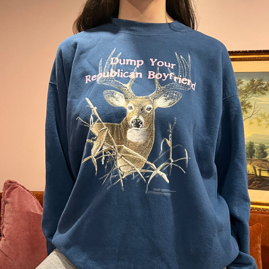 DUMP YOUR REPUBLICAN BOYFRIEND deer crewneck with pink text (XL)