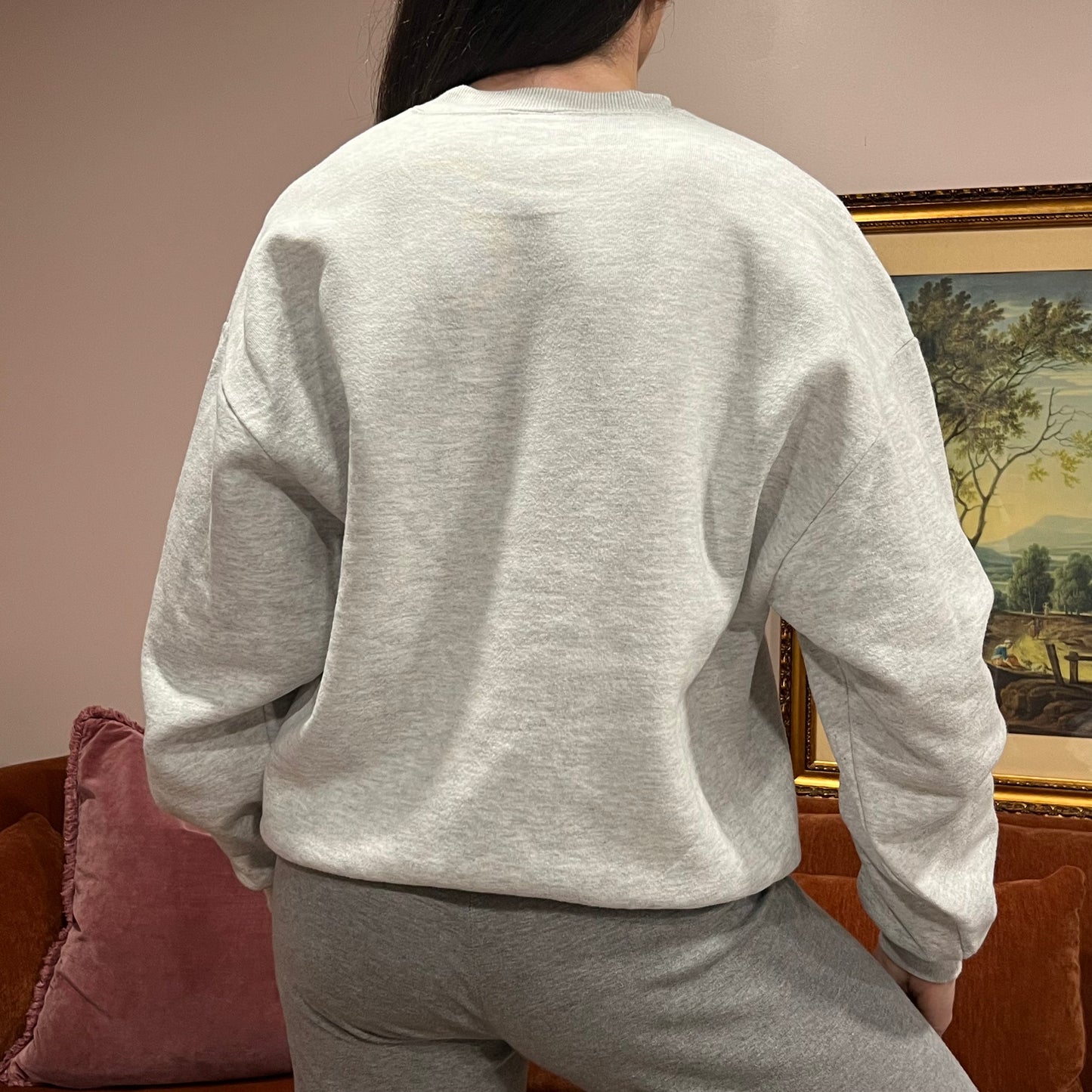 DIVORCE YOUR REPUBLICAN HUSBAND wolf crewneck with pink text (L)
