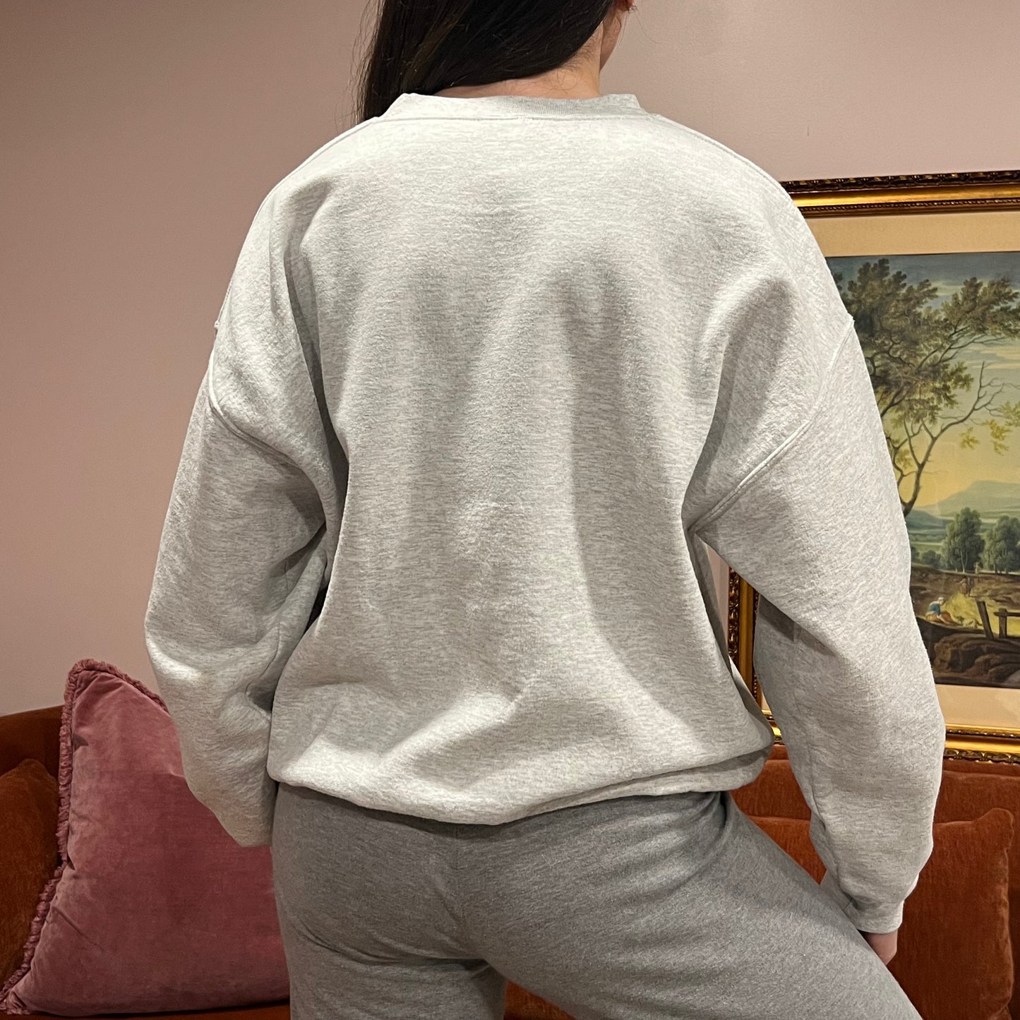 DIVORCE YOUR REPUBLICAN HUSBAND wolf crewneck with pink text (L)